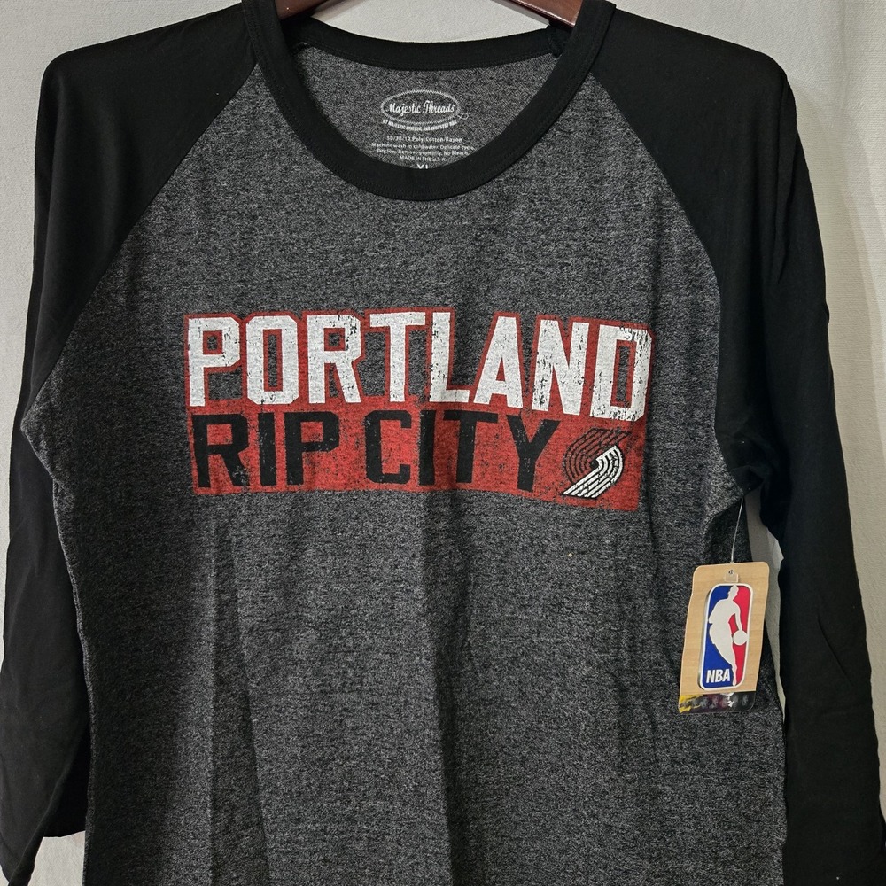 NWT‎ XL Majestic Threads NBA Portland Rip City Raglan 3/4 Sleeve Shirt Lillard
